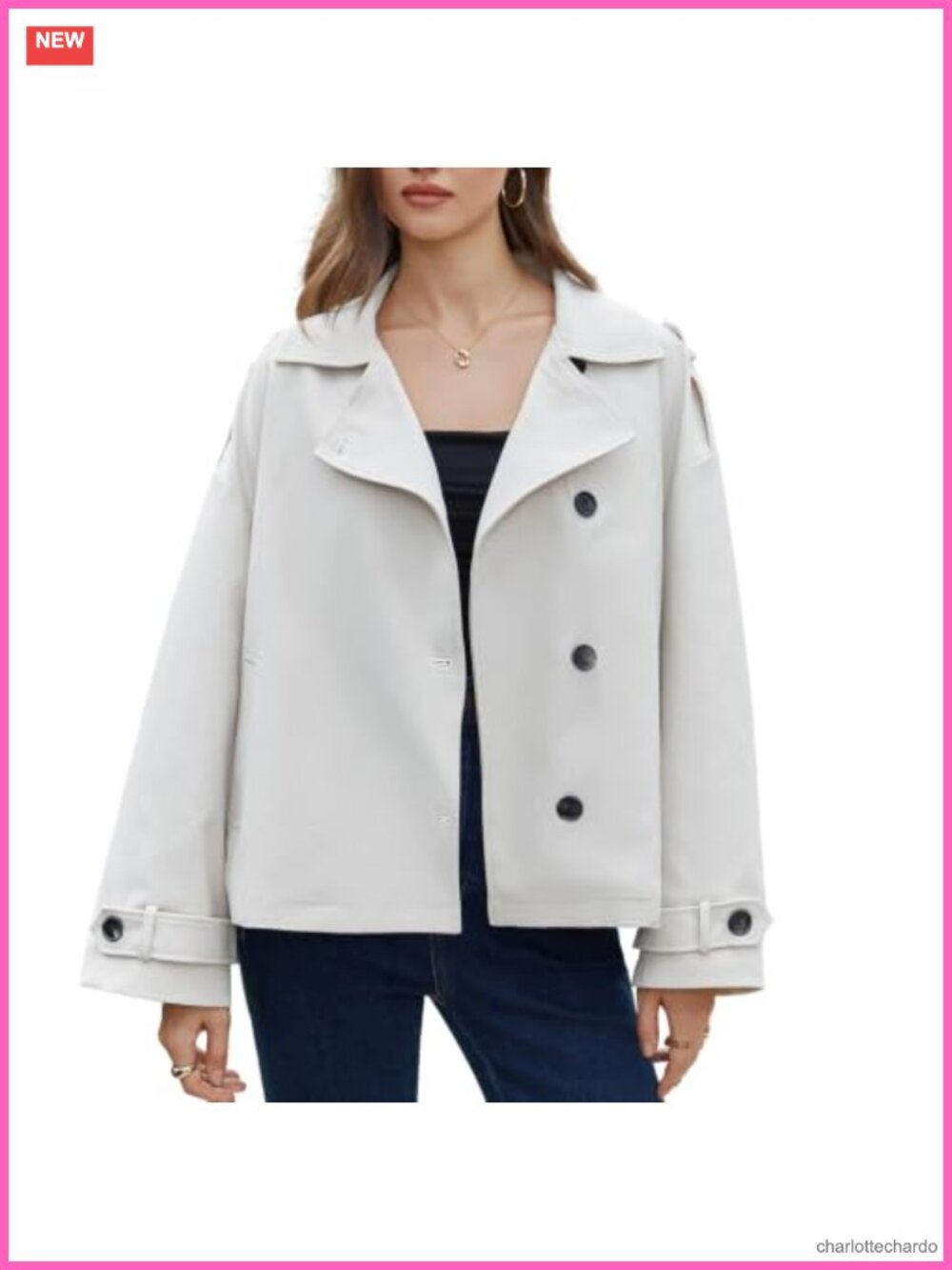 Women's Crop Trench Coat Short Double Breasted Lapel Polyester Lightweight